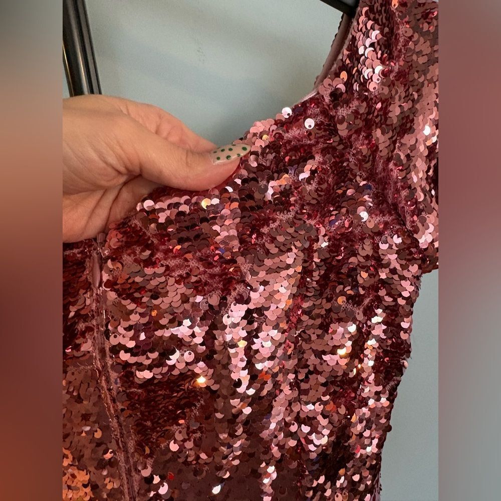 Aidan Mattox Dress Womens 4 Pink Barbie Sequin Party Cocktail Short Sleeve Mini - Picture 6 of 9
